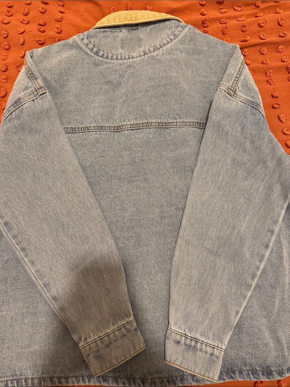 Altar'd State Blue Denim Barn Jacket with Tan Corduroy Collar Oversized - Picture 3 of 3